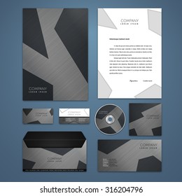 Kit of geometric identity solutions for corporate or business which includes CD cover, business card, letter head designs. All in EPS10