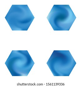 Kit of hexagonal blurred backgrounds. Trendy soft color effect. Surreal style of 90th, 80th. Blue modern abstract covers for your graphic design or creative projects.