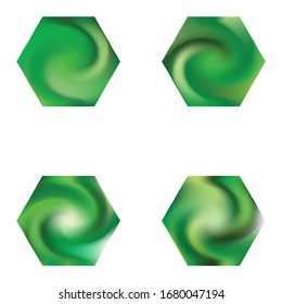 Kit of hexagonal blurred backgrounds. Trendy soft color logo. Geometric style of 90th, 80th. Green modern abstract covers for your graphic design or creative projects.