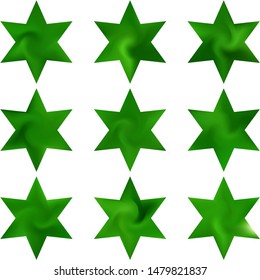Kit of hexagram abstract backgrounds. Decorative sacred religious symbols. Good soft color effect. Green smooth elegant colored, and easy editable modern gradient templates.