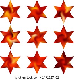 Kit of hexagram abstract backgrounds. Good soft color logo. Geometric sacred religious symbols. Red smooth elegant colored, and easy editable modern gradient templates.