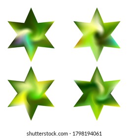 Kit of hexagram abstract backgrounds. Good soft color art. Cult sacred religious symbols. Green smooth elegant colored, and easy editable modern gradient templates.