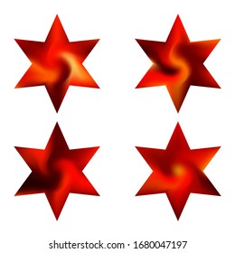 Kit of hexagram blurred backgrounds. Cult sacred religious symbols. Good soft color star. Red modern abstract covers for your graphic design or creative projects.