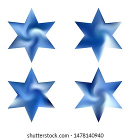 Kit of hexagram gradient backgrounds. Decorative sacred religious symbols. Good soft color element. Blue modern, natural covers for your creative projects and graphic design.