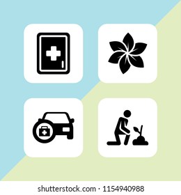 kit icon. 4 kit set with gardener, garden, medical kit and first aid kit vector icons for web and mobile app