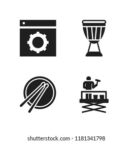 kit icon. 4 kit vector icons set. cleaning, drum and work tools icons for web and design about kit theme