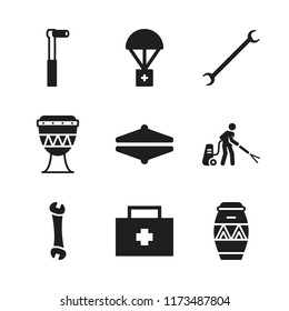 kit icon. 9 kit vector icons set. cymbals, spanner and aid icons for web and design about kit theme