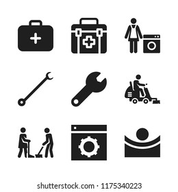 kit icon. 9 kit vector icons set. spanner, first aid kit and concave icons for web and design about kit theme