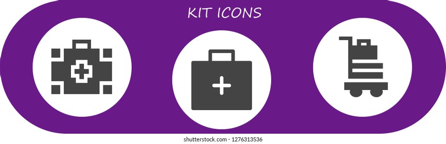  kit icon set. 3 filled kit icons. Simple modern icons about  - Medical kit, Emergency kit, Baggage
