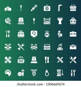 kit icon set. Collection of 36 filled kit icons included Tools, Yarn, Tool, Lazio, Paint palette, Thimble, First aid, Toolbox, Doctor, Drum set, Real madrid, Kettledrum, Auger