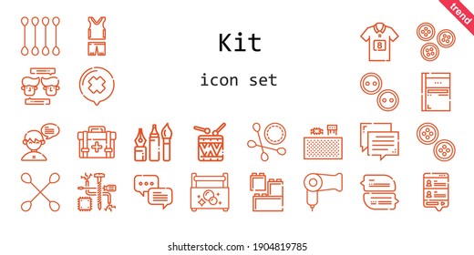 kit icon set. line icon style. kit related icons such as components, buttons, sportswear, first aid kit, sketchbook, tools, cotton swab, football jersey, lego, chat, toolbox, hairdryer, drums, 