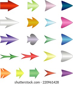 Kit isolated colored symmetric arrows over white