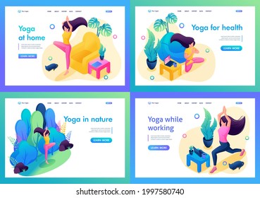 Kit Of Landing Pages With Beautiful Illustrations About Yoga.