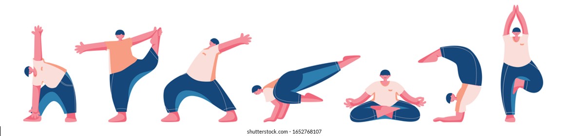 The kit is a man taking different yoga poses. Stylized vector character