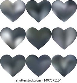 Kit of modern backgrounds hearts. Soft color logo. Cool fashion style of 90th, 80th. Silver fluid colorful gradient shapes for your mobile app and screens.