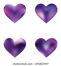 Kit of modern backgrounds hearts. Surreal fashion style of 90th, 80th. Soft color pastel. Violet fluid colorful gradient shapes for your mobile app and screens.