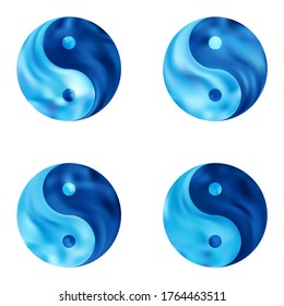 Kit of modern backgrounds with yin yang. Asian original liquid backdrop. Trendy soft color theme. Blue fluid colorful gradient shapes for your mobile app and screens.