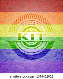 Kit on mosaic background with the colors of the LGBT flag