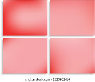Kit of original gradient mesh backgrounds. Vector illustration flyers. Colorful backdrops with soft shadow. Pink modern abstract design for mobile app and user interface.