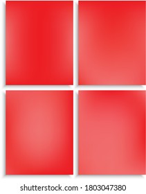 Kit of original gradient mesh backgrounds. Vector illustration flyers. Clean backdrops with soft shadow. Red modern abstract design for mobile app and user interface.