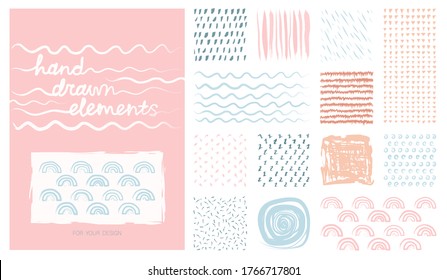 Kit pastel hand drawn artistic square backgrounds and sketch with abstract textures. Useable for anniversary, birthday, Wedding invitation, Valentine's day, party poster - card, brochure, flyer design