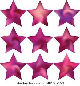 Kit of pentagram abstract backgrounds. Flat style of 90th, 80th. Trendy soft color element. Violet smooth elegant colored, and easy editable modern gradient templates.