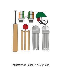 kit to play cricket. illustration for web and mobile design.