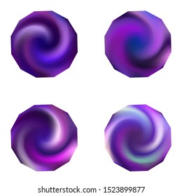Kit of polygonal blurred backgrounds. Trendy soft color illustration. Neon style of 90th, 80th. Violet modern abstract covers for your graphic design or creative projects.