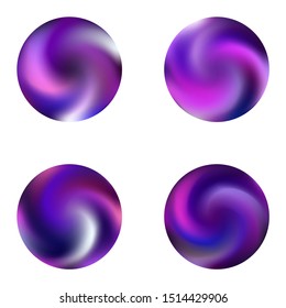 Kit with round colored abstract backgrounds. Trendy soft color pastel. Neon retro style of 80th. Violet modern, natural covers for your creative projects and graphic design.