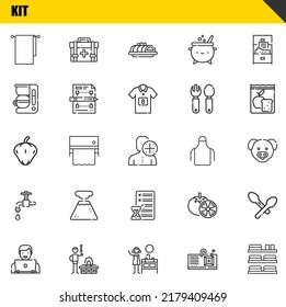kit vector line icons set. towels, user and pepper Icons. Thin line design. Modern outline graphic elements, simple stroke symbols stock illustration