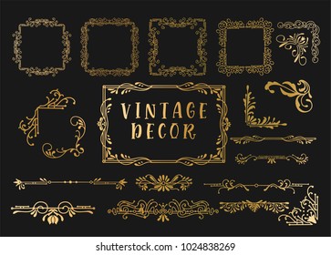 Kit of Vector Vintage Elements for Invitations, Banners, Posters, Placards, Badges or Logotypes.