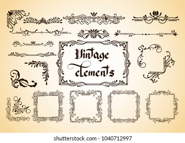Kit of Vector Vintage Elements for Invitations, Banners, Posters, Placards, Badges or Logotypes.