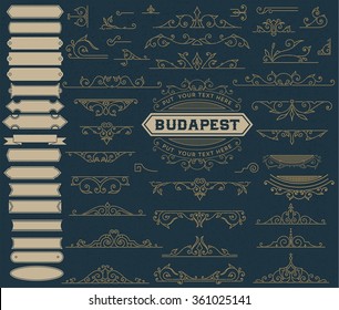 Kit of Vintage Elements for Invitations, Banners, Posters, Placards, Badges or Logotypes