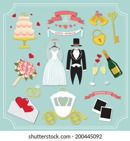 Kit for wedding invitation,design template. Vintage design elements, icons in Vector