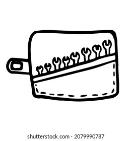 kit of wrenches in doodle style. Isolated vector.