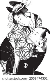 Kitagawa Utamaro’s Chushingura 7th Danme depicts a key scene from Kanadehon Chushingura. Detailed expressions and movements highlight the drama, boosting Utamaro’s fame.