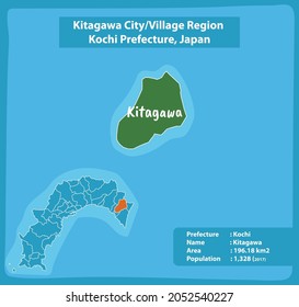 Kitagawa City Village Region Kochi Prefecture Map, Japan