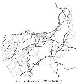 Kitakyushu city map (Japan) - town streets on the plan. Monochrome line map of the  scheme of road. Urban environment, architectural background. Vector 