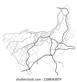 Kitakyushu City Map (Japan) - Town Streets On The Plan. Monochrome Line Map Of The  Scheme Of Road. Urban Environment, Architectural Background. Vector 