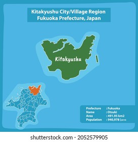 Kitakyushu City Village Region Fukuoka Prefecture Map, Japan