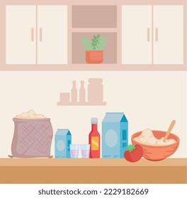 kitche con ingredientes de la receta