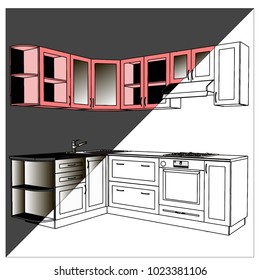 kitchen 1, interior, vector