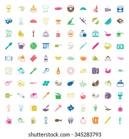 kitchen 100 icons set for web flat