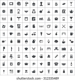 kitchen 100 icons universal set for web and mobile
