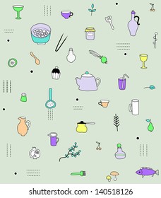 Kitchen accesories pattern. Seamless pattern.