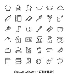 kitchen accessories 36 outline icons vector