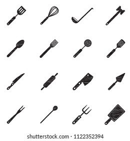Kitchen Accessories Icons. Black Scribble Design. Vector Illustration.