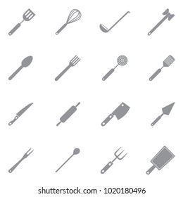 Kitchen Accessories Icons. Gray Flat Design. Vector Illustration. 