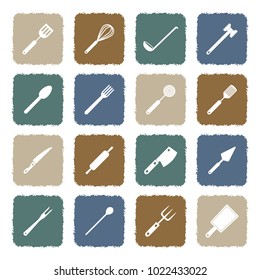 Kitchen Accessories Icons. Grunge Color Flat Design. Vector Illustration.