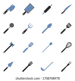 Iconos de accesorios de cocina. Diseño plano de dos tonos. Ilustración vectorial.